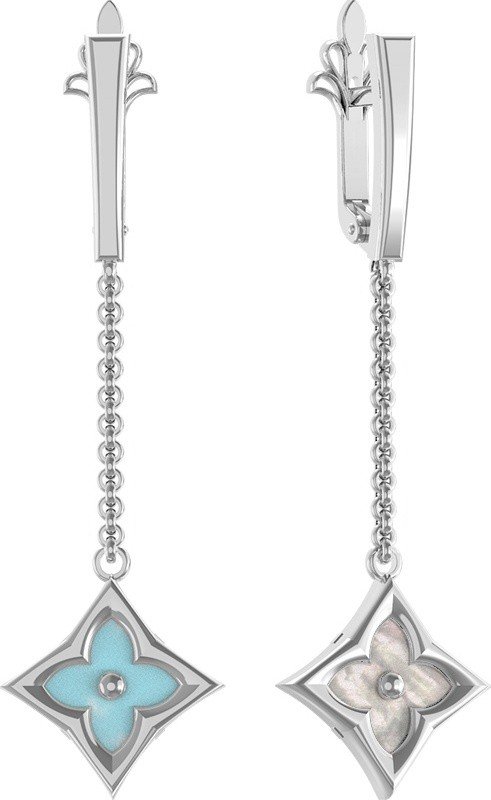 Серьги из белого золота c бирюзой и перламутром