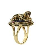 Кольцо из лимонного золота c эмалью, рубином и лазуритом