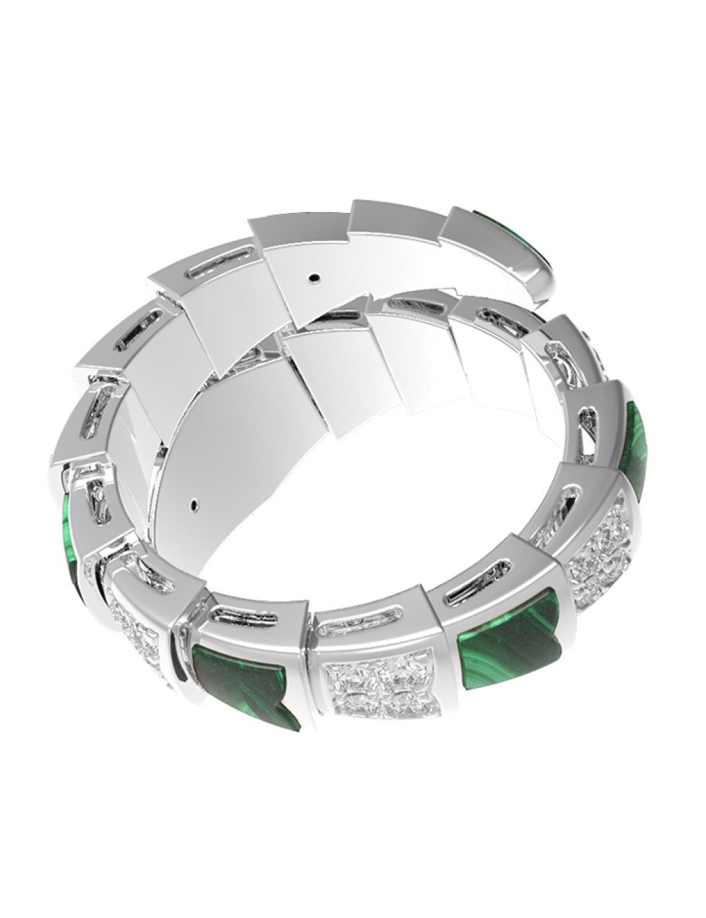 Кольцо из белого золота c бриллиантами и малахитом