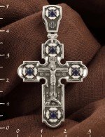 Крест из белого золота c эмалью и сапфиром