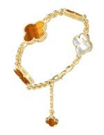 Браслет из лимонного золота c тигровым глазом и перламутром