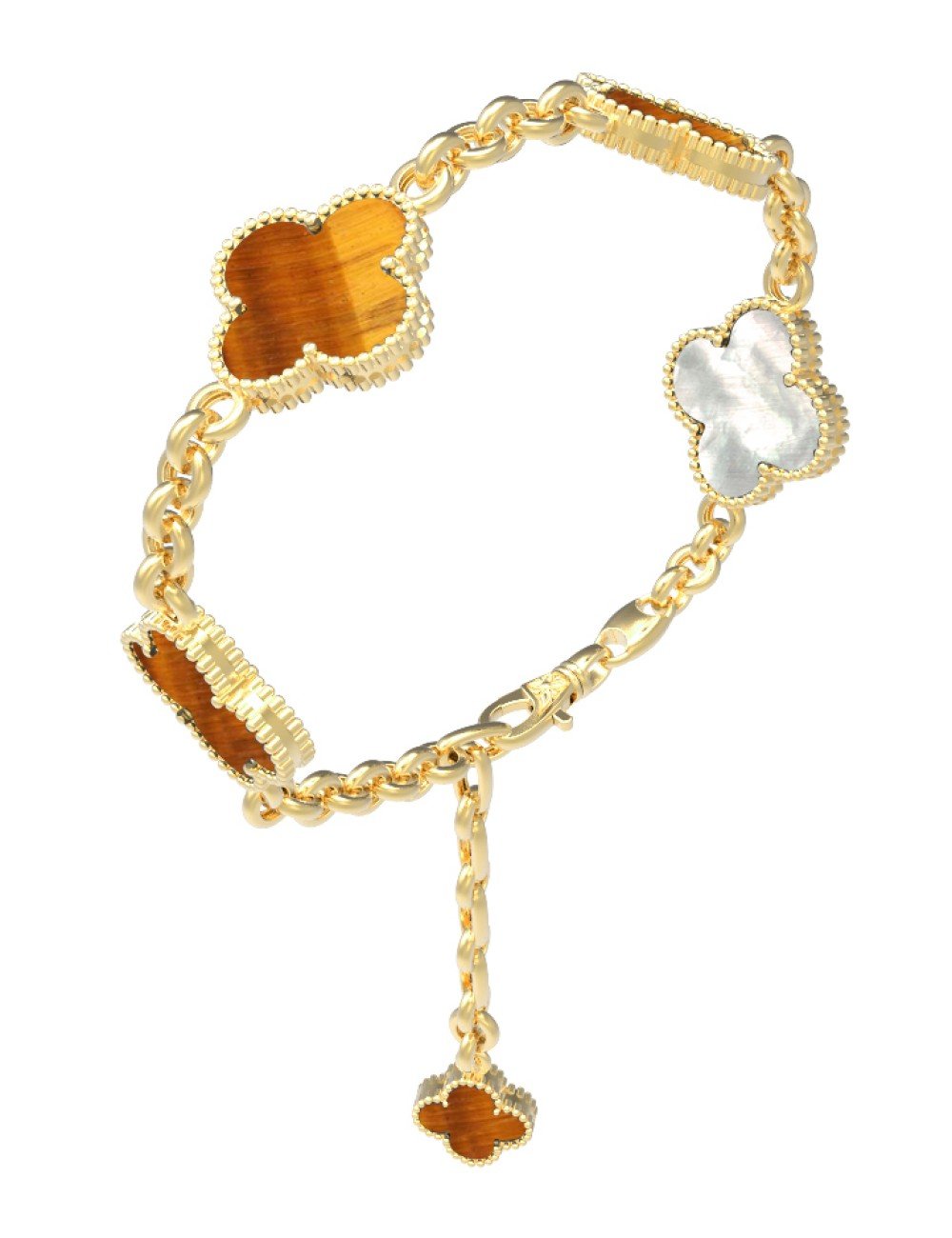 Браслет из лимонного золота c тигровым глазом и перламутром