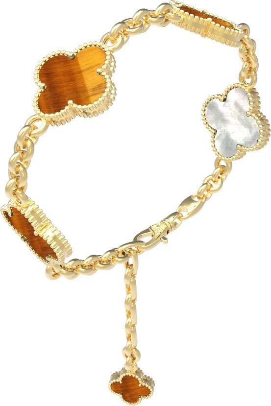 Браслет из лимонного золота c тигровым глазом и перламутром