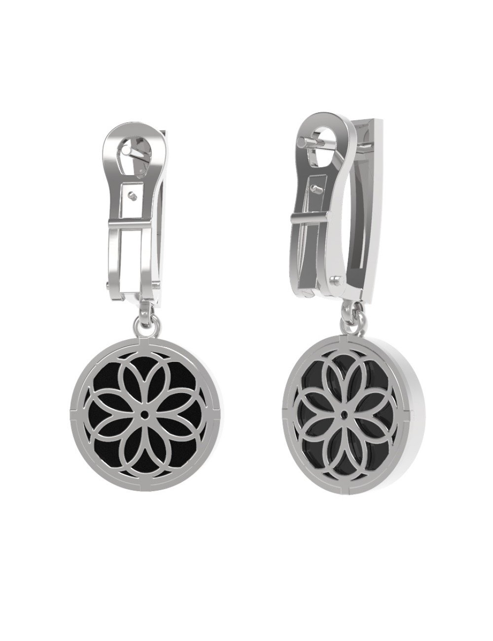 Серьги из белого золота c бриллиантами и ониксом