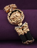 Браслет из золота c эмалью, бриллиантами, шнурком и ониксом