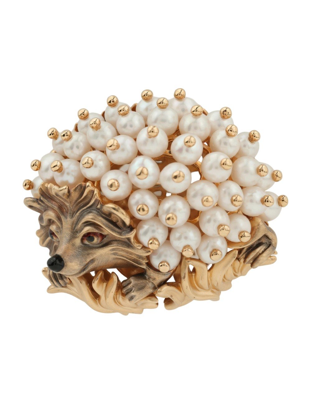 Брошь из золота c эмалью и жемчугом