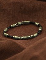 Браслет из лимонного золота c кожаным шнурком