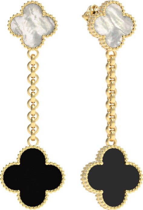 Серьги из лимонного золота c ониксом и перламутром