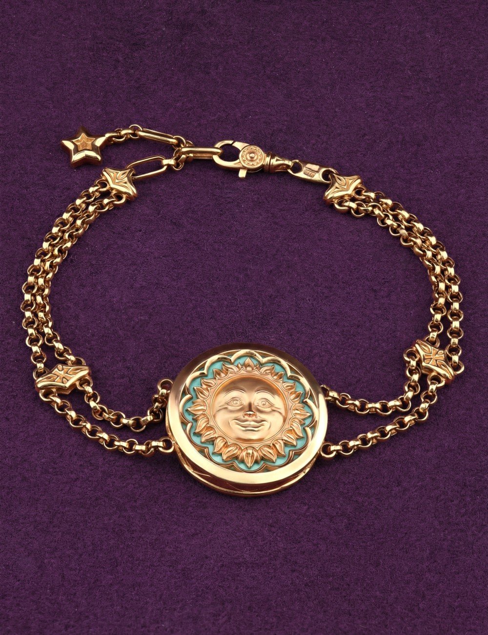 Браслет из лимонного золота c бирюзой и лазуритом