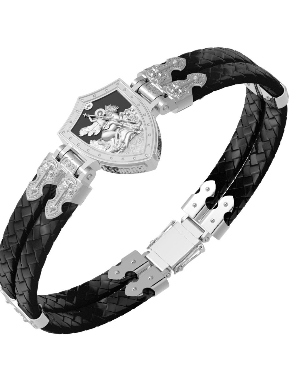 Браслет из белого золота c шнурком и ониксом