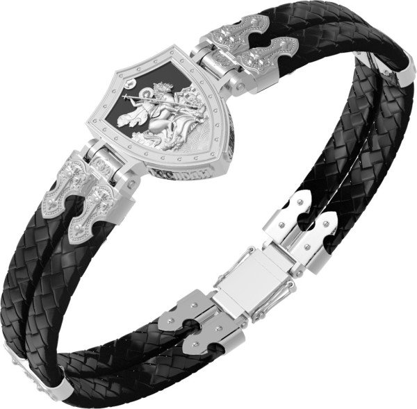 Браслет из белого золота c шнурком и ониксом