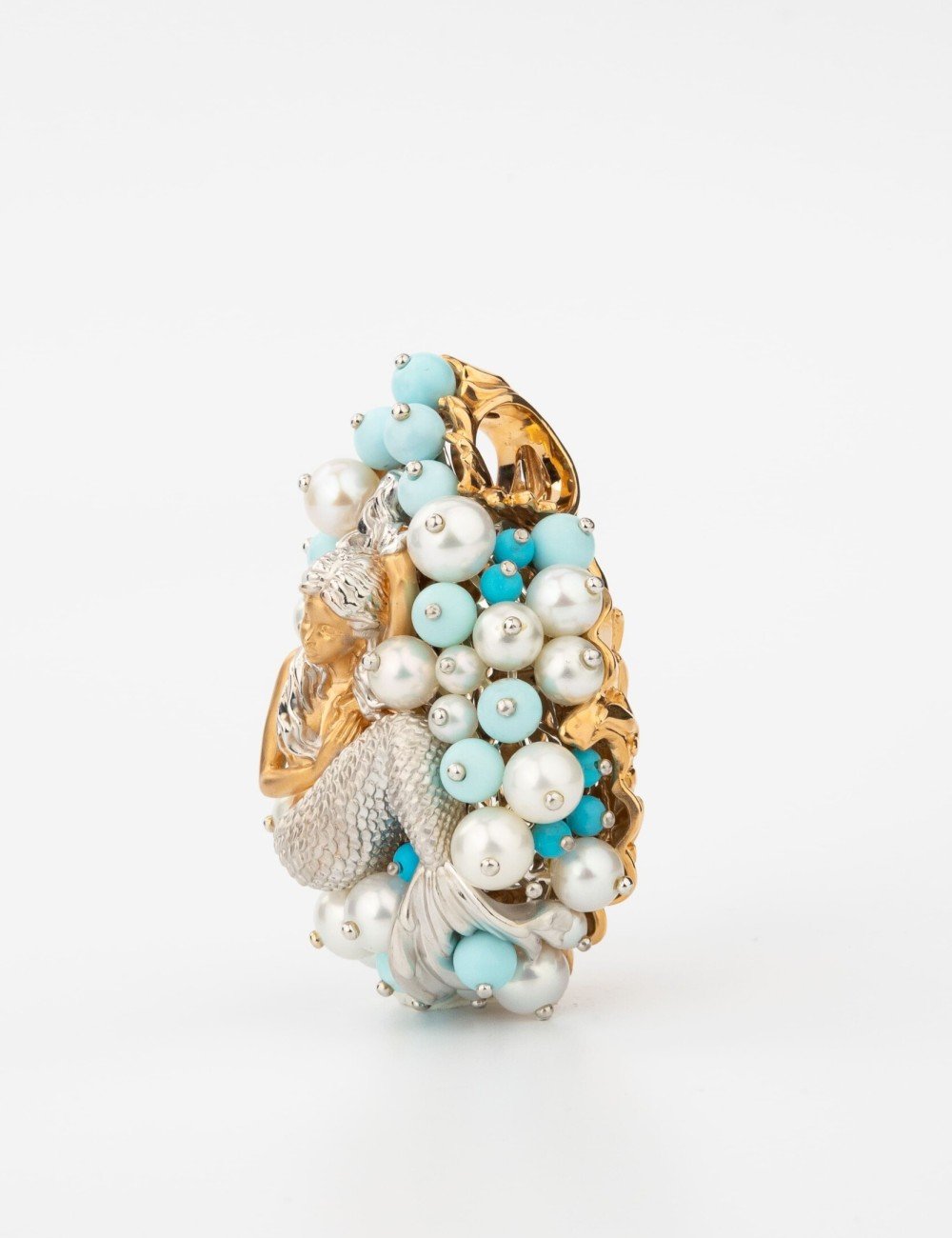 Подвеска из золота c жемчугом и бирюзой