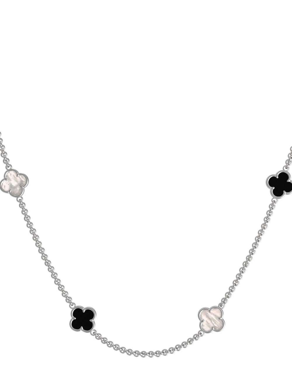 Колье из белого золота c ониксом и перламутром