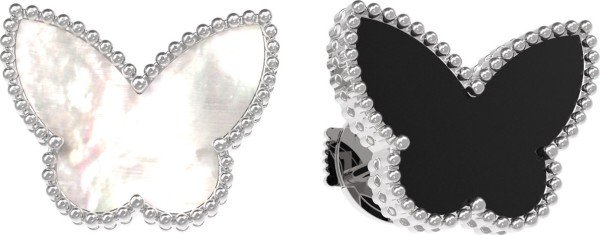 Серьги из белого золота c ониксом и перламутром