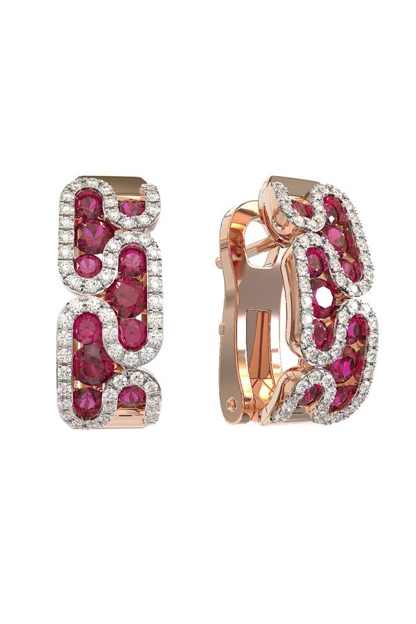 Серьги из золота c бриллиантами и рубином