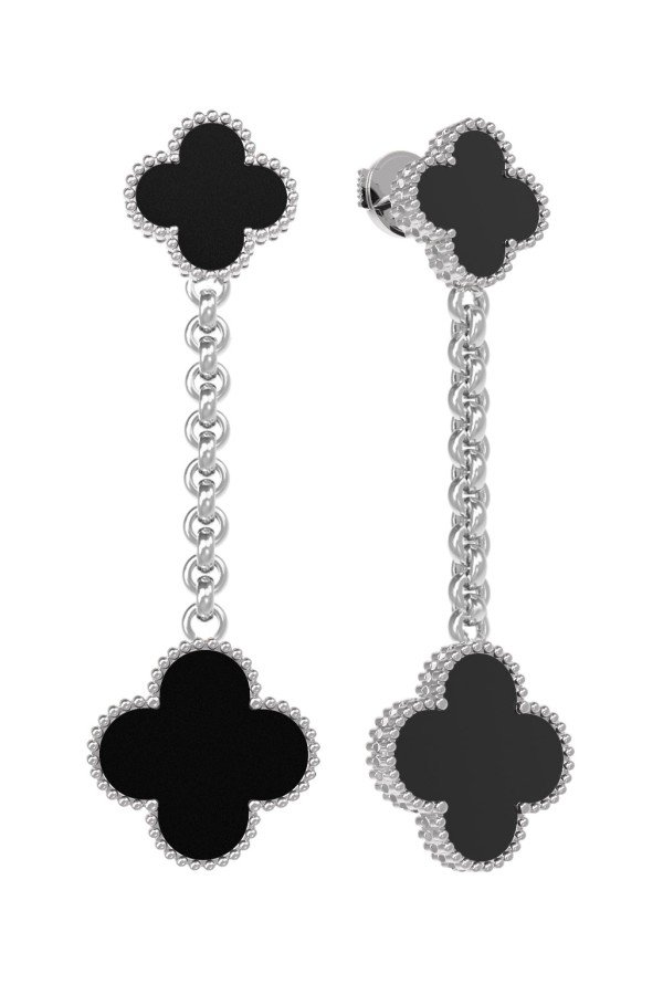 Серьги из белого золота c ониксом