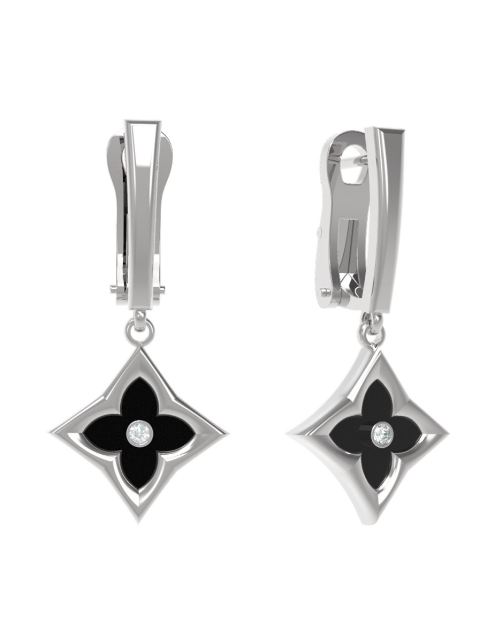 Серьги из белого золота c бриллиантами и ониксом