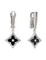 Серьги из белого золота c бриллиантами и ониксом