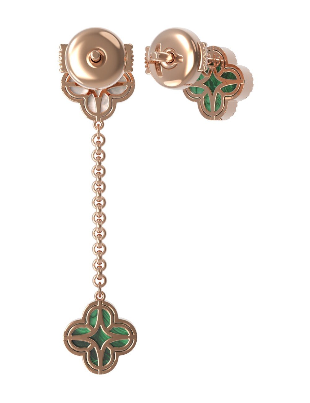 Серьги из золота c бриллиантами, малахитом и перламутром