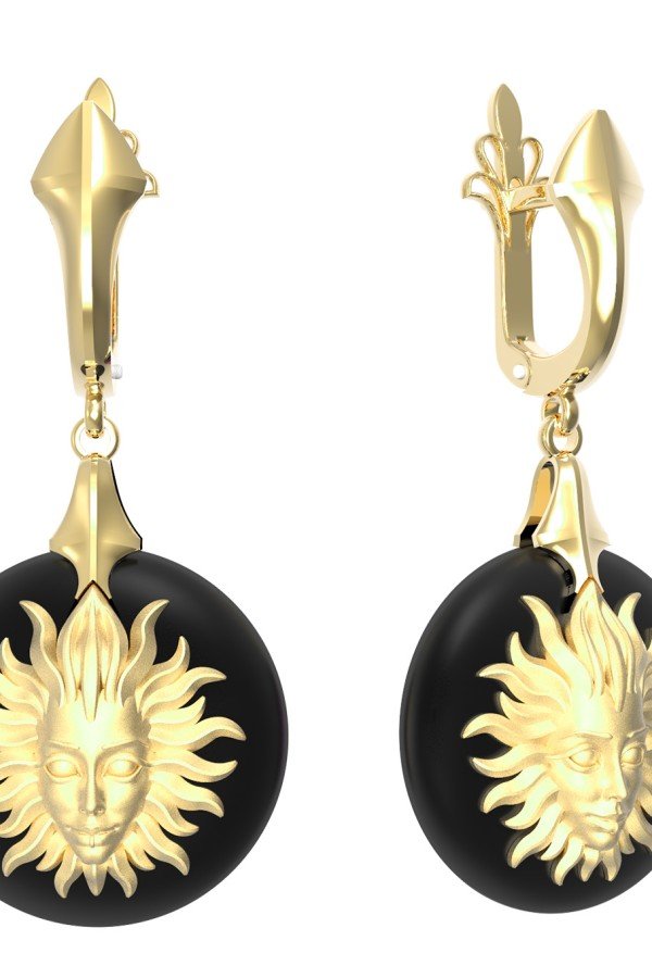 Серьги из лимонного золота c ониксом
