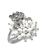 Кольцо из белого золота c эмалью и жемчугом