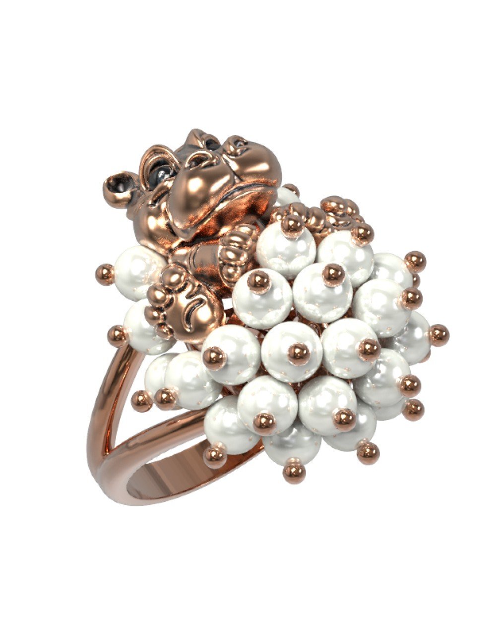 Кольцо из золота c эмалью и жемчугом