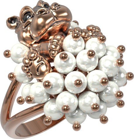 Кольцо из золота c эмалью и жемчугом