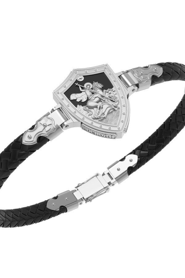 Браслет из белого золота c шнурком и ониксом