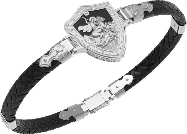 Браслет из белого золота c шнурком и ониксом