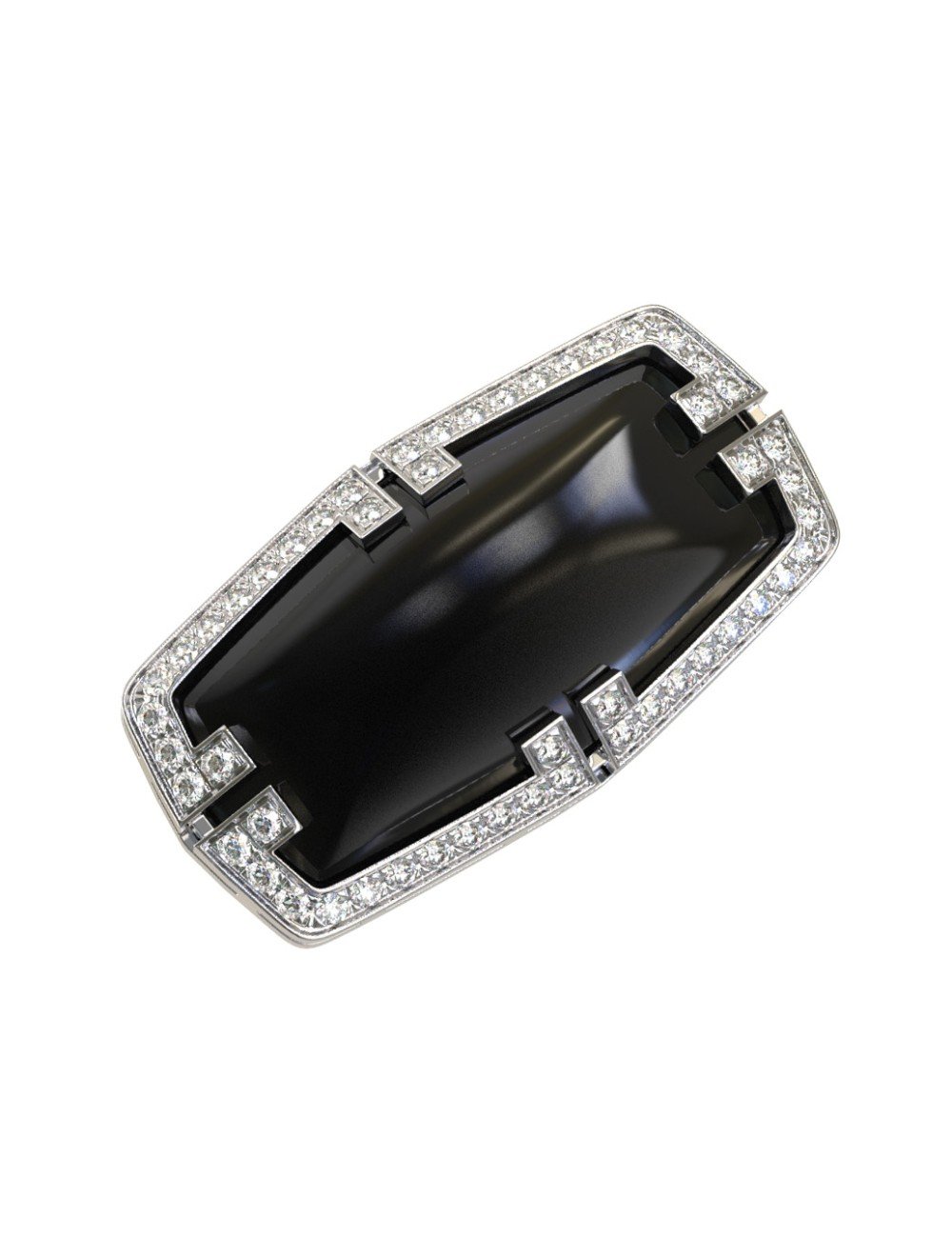 Кольцо из белого золота c бриллиантами, рубином и ониксом