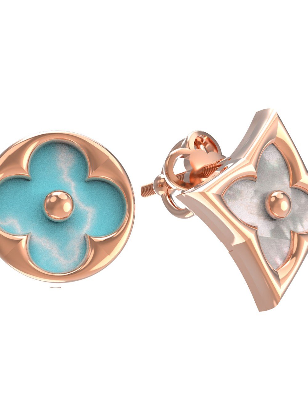 Серьги из золота c бирюзой и перламутром