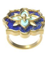 Кольцо из лимонного золота c бирюзой и лазуритом