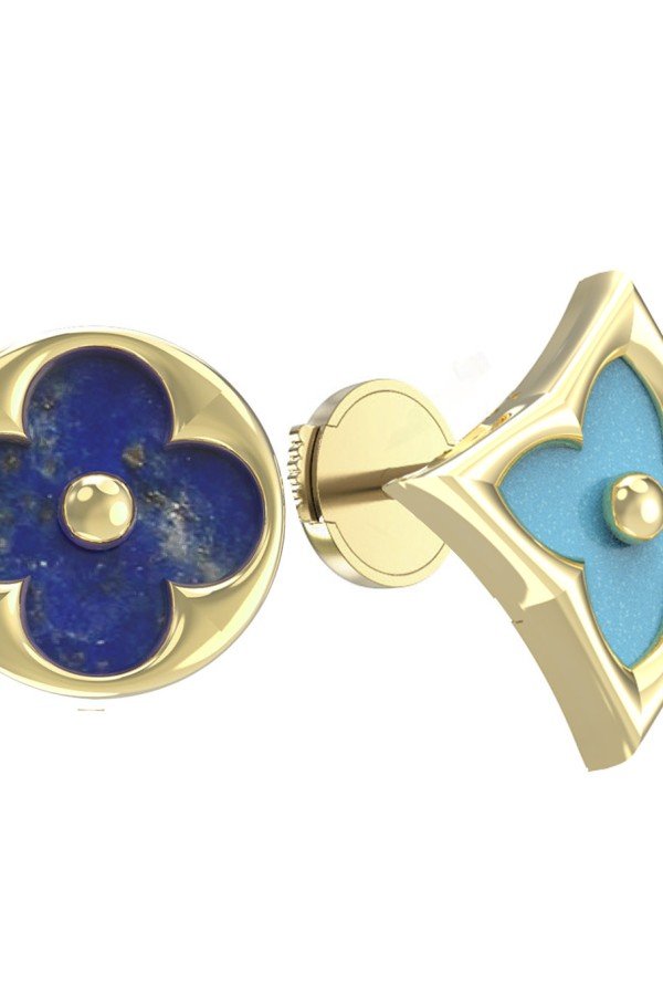 Серьги из лимонного золота c бирюзой и лазуритом