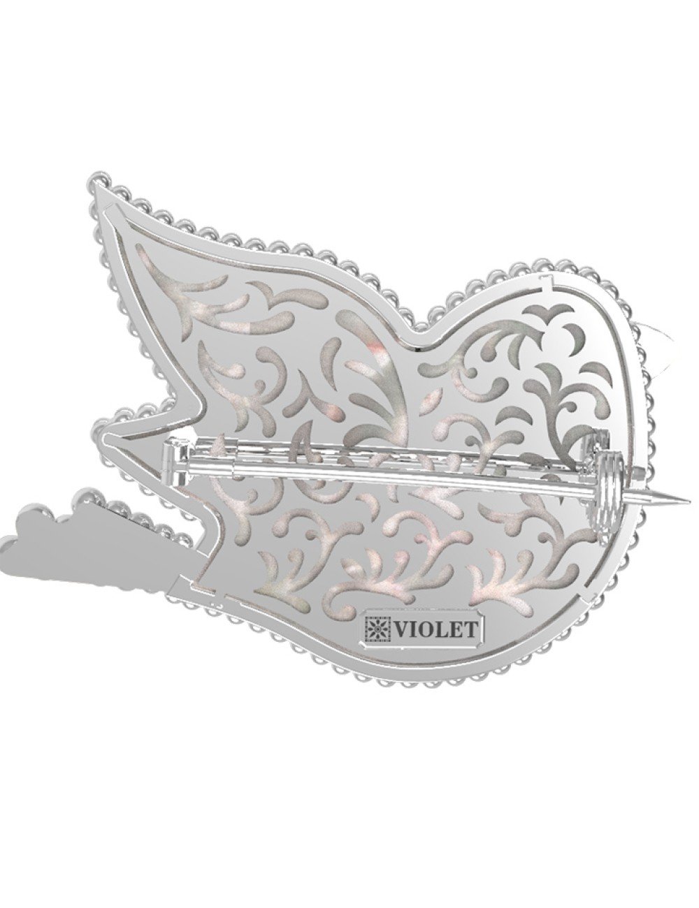 Брошь из белого золота c эмалью и перламутром