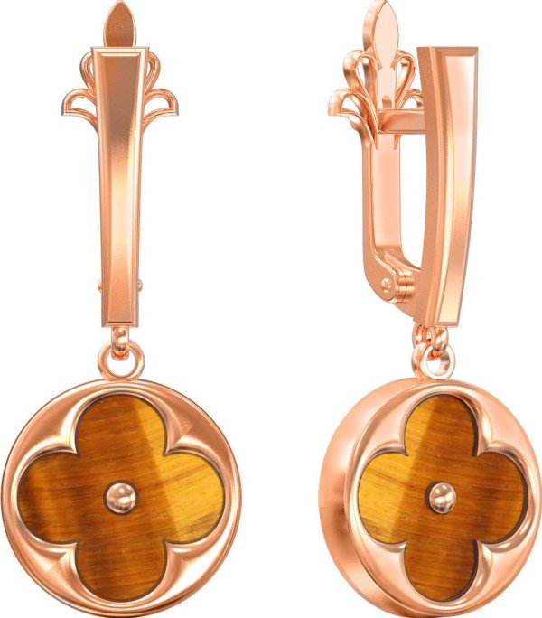 Серьги из золота c тигровым глазом