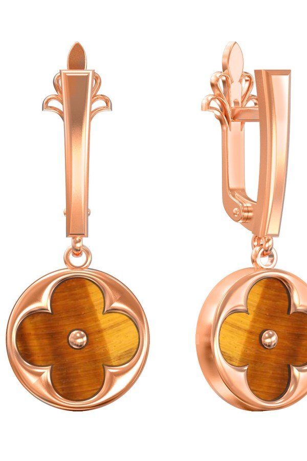 Серьги из золота c тигровым глазом