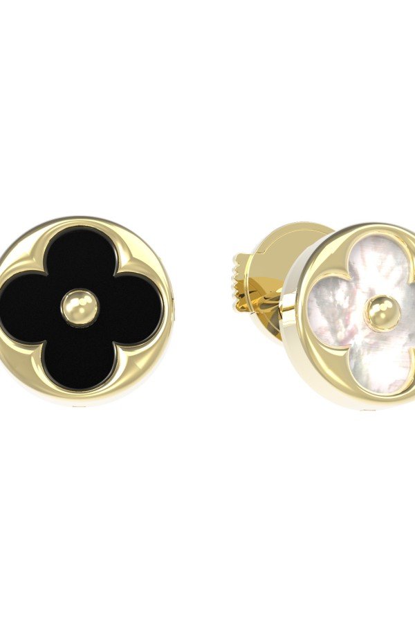 Серьги из лимонного золота c ониксом и перламутром