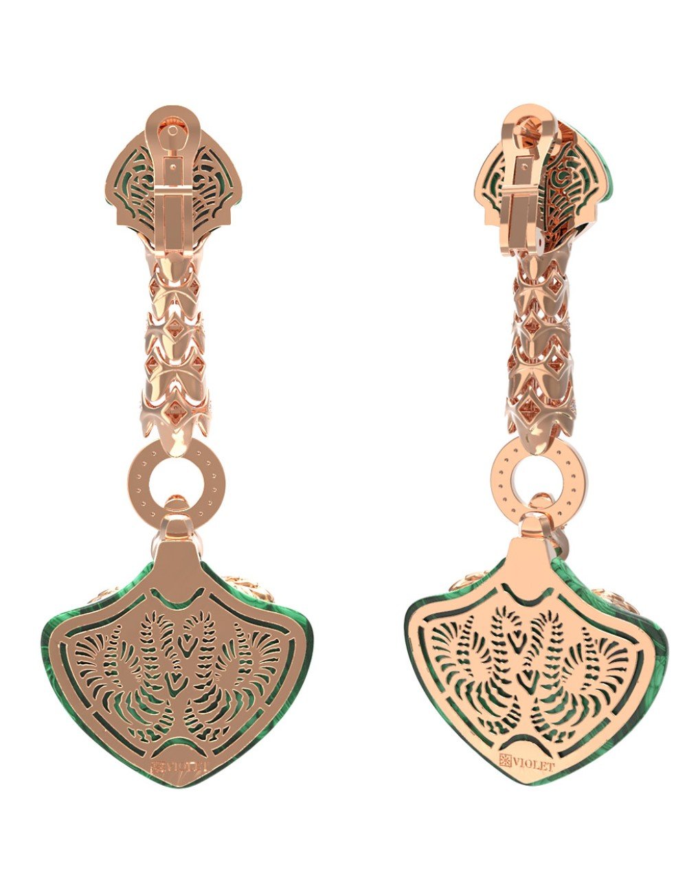 Серьги из золота c бриллиантами и малахитом