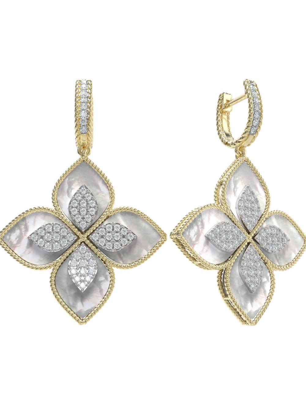 Серьги из лимонного золота c бриллиантами и перламутром