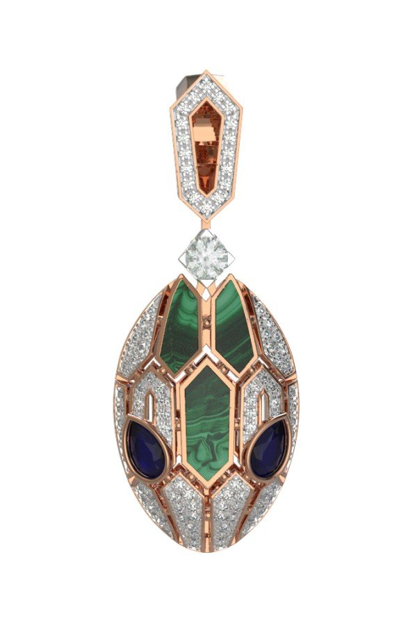 Подвеска из золота c бриллиантами, сапфиром и малахитом