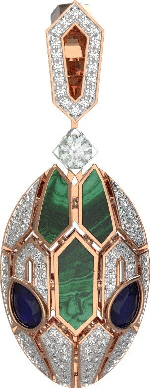 Подвеска из золота c бриллиантами, сапфиром и малахитом