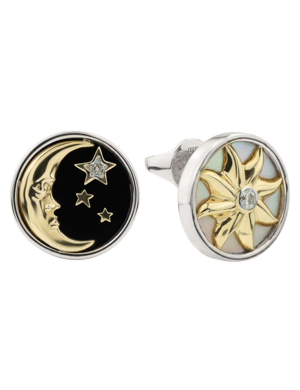 Серьги из белого золота c бриллиантами, ониксом и перламутром