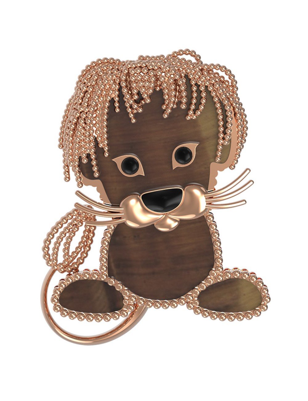 Брошь из золота c эмалью и тигровым глазом