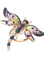 Кольцо из золота c фианитом, рубином, сапфиром и эмалью