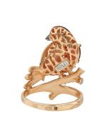 Кольцо из золота c эмалью, фианитом и гранатом