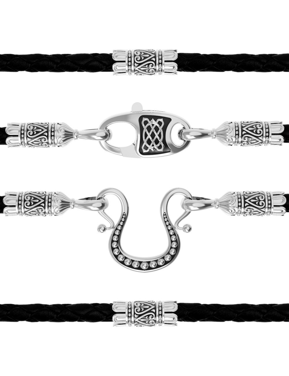 Гайтан из белого золота c кожаным шнурком