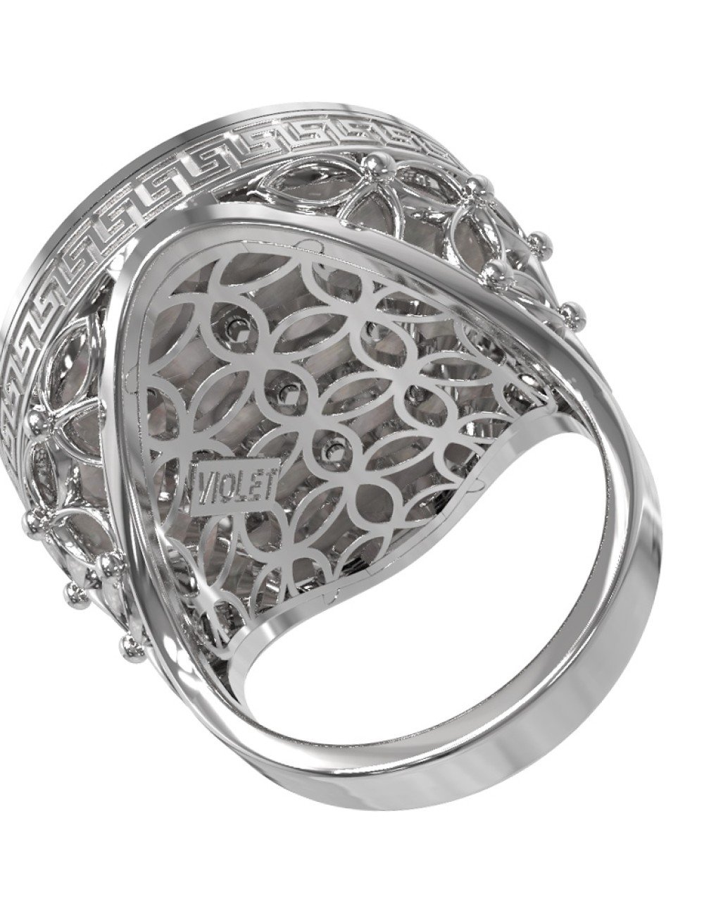 Кольцо из белого золота c эмалью и перламутром