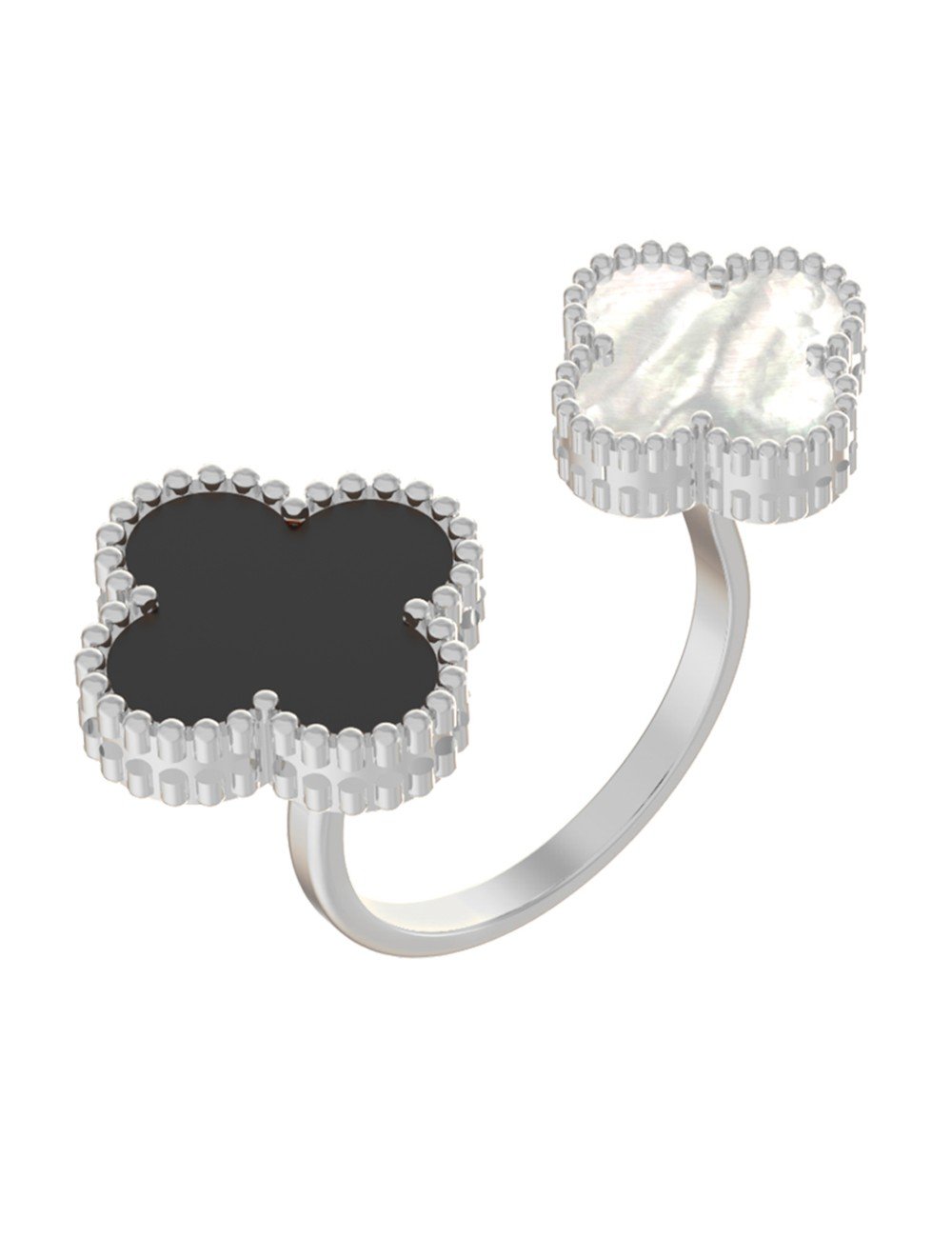 Кольцо из белого золота c ониксом и перламутром