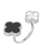 Кольцо из белого золота c ониксом и перламутром