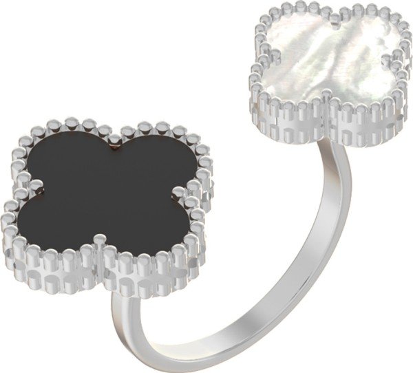 Кольцо из белого золота c ониксом и перламутром